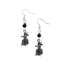 Cello Player or Celloist Charm Earrings with jet crystal faceted accent beads, on sterling silver earwires