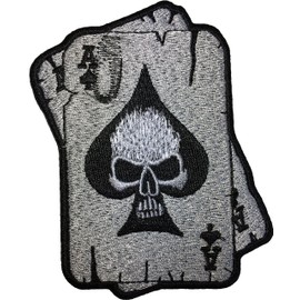 Papapatch A Spades Card Skull Ghost Dead Head Tattoo Motorcycle Bike Jeans Vest Jacket Costume DIY Applique Embroidered Sew on Iron on Patch (IRON-A-CARD-SKULL)