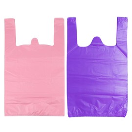 LazyMe T Shirt Bags Plastic Grocery Bags with Handles Shopping Bags in Bulk Restaurant Bags, 12 x 20 inch (Pink 50 Pcs,Purple 50 Pcs)