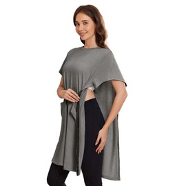 Deyeek Women's Post Shoulder Surgery dress Tear Away Short Sleeve Full Open Side Snap Adaptive Clothing with Pockets Grey