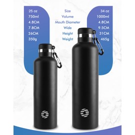 FEIJIAN FJbottle 750/1000 ml Vacuum Insulated Stainless Steel Water Bottle Water Bottle BPA-Free Leak-Proof Sports Bottle Thermos Flask with Carabiner Hook for Sports/Outdoor/Camping/Fitness/Yoga/School
