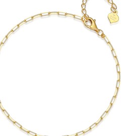 14K Yellow Gold Dainty Paper Clip Chain Bracelet 6.5-7.5'' | Paperclip Link Chain Bracelet in 14k Gold for Layering