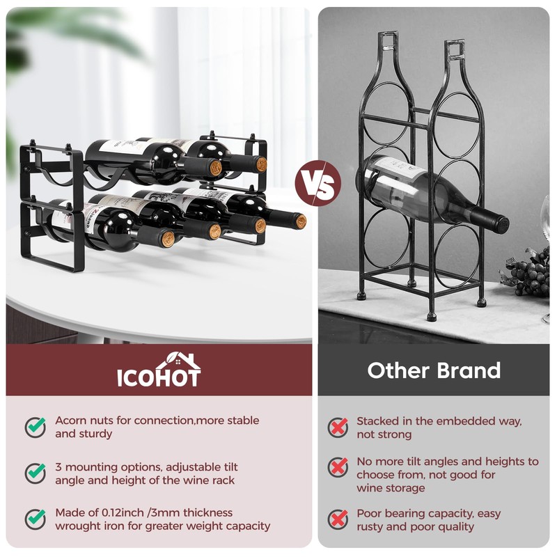 ICOHOT Stackable Wine Rack Countertop, Sturdy Wine Bottle Holder Freestanding