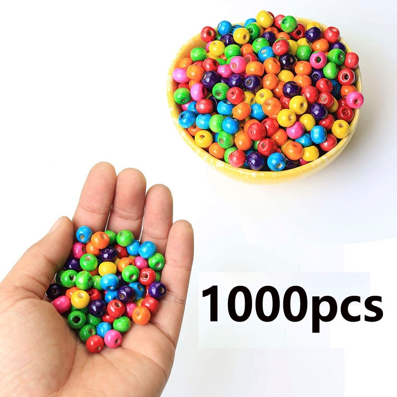 HERZWILD 1000pcs Color Wooden Beads 8mm Colourful Wooden Beads Coloured