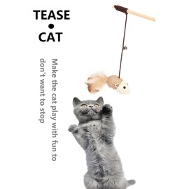 GZHOUTTL Cat Teaser Wand Toys with Feathers and Bells, Interactive Mouse and Bell Design,Interactive Toys 5-Piece Set for All Breed Sizes