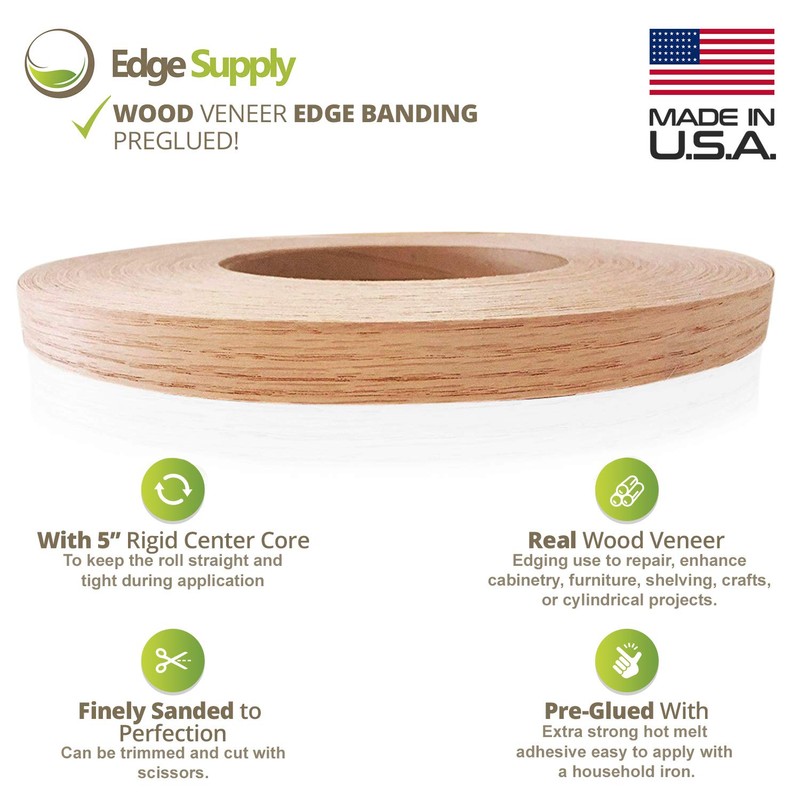 Red Oak Wood Veneer Edgebanding Preglued 3/4" X 250' Roll