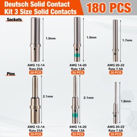 Leriton 90 Pairs (180 Pcs) Deutsch Connector Pins Kit Tool, Socket Connector 12 16 20 Terminal with AWG 12-20 Closed Barrel Compatible with Crimper and Wedgelock Removal Tool Waterproof Automotive