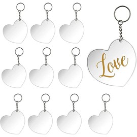 Acrylic Heart Keychain Blanks with Metal Rings (3 x 2.75 Inches, 10 Pack)