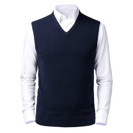 Btmpmcs Mens Plain V Neck Slipover Sweater Vest Classic Business Gentleman Knitwear Waistcoat Solid Color Casual Pullover Gilet Smart Suit Sleeveless Tank Tops Navy Blue