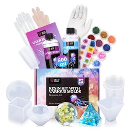 16OZ Resin Molds Silicone Kit Complete Set Bundle with Sphere, Father's Day Gift, Pyramid Molds, Resin Epoxy Starter Kit & Coaster Molds Kit for Beginners, DIY Gift Crafts,Mica Powder - LET’S Resin:_Geometric Mold Kit