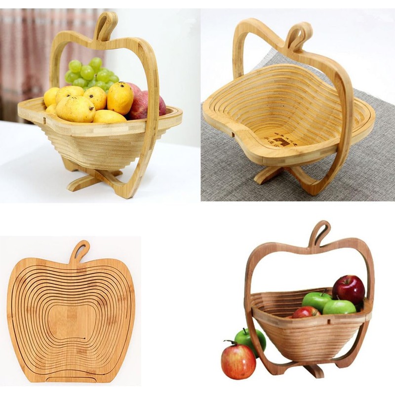 AL-FAHMI Traditional Bamboo Apple Shape Fruite Basket Collapsible Wood Foldable