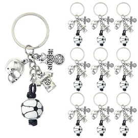 SUNNYCLUE 1 Box 20Pcs Soccer Key Chain Bulk Sports Themed Keychains Set Silver Wooden Football Beads Metal Jerseys Team Rewards Keyring for Crafts Party Wedding Favor Diy Handbag Purse Supplies Men