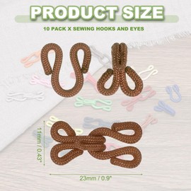 YELARXI Sewing Hooks and Eyes, 23mm Covered Hook Eye Sewing Closure Fasteners Sew on Snaps Fit for Bra Clothing Replacement Trousers Skirt Clothing DIY Craft (10 Pack, Brown)