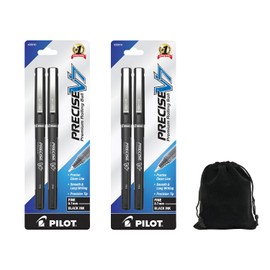 PILOT Pilot Precise V7 Stick Liquid Ink Rolling Ball Stick Pens, Fine Point Pen (0.7mm) Black Ink, 4 Count (2 Packs of 2 Counts), Includes Storage Pouch