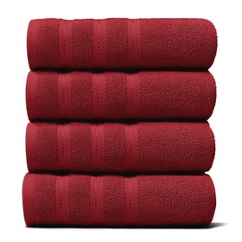 Hearth & Harbor Luxury Hand Towels - 100% Ring Spun Cotton Hand Towels for Bathroom, Shower, Spa, Soft & Absorbent Towels, 4 Piece Set, Red