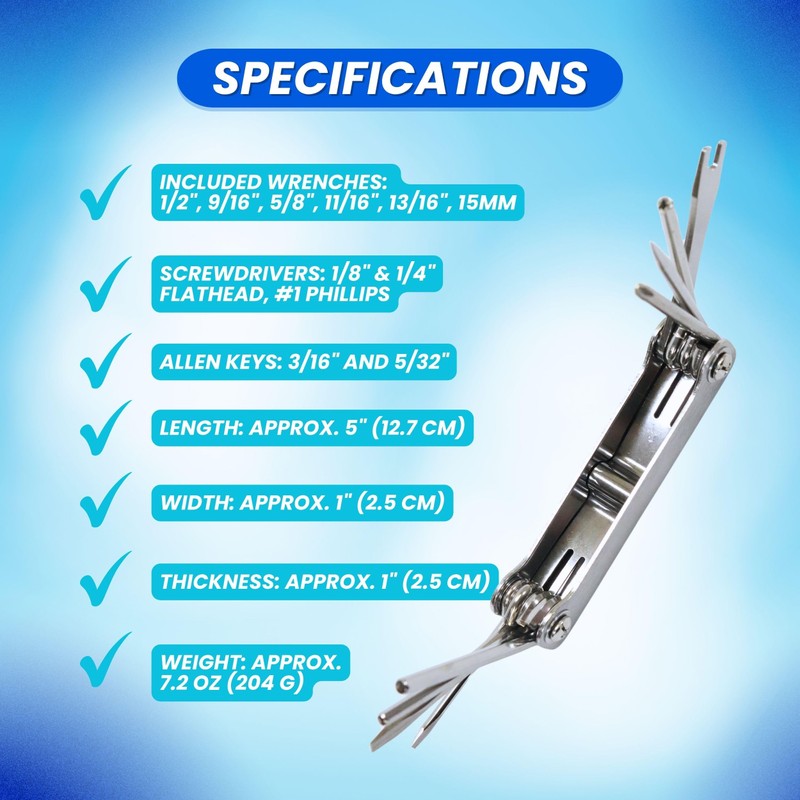 Scuba Choice 12-in-1 Stainless Steel Diving Tool | Multi-Function Wrench,