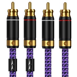Veimeitk 2 RCA to 2 RCA Audio Cable Heavy Duty 24K Gold-Plated Pure Copper Shell Oxygen-Free Copper for Home Theater HDTV Amplifiers Hi-Fi Systems Speakers - Purple Top Series (2.5FT/0.75m)