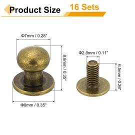 sourcing map 16Pcs Ball Head Stud Screw Back 7mm Round Head Button Nipple Leather Rivets for DIY Leather Craft Handbag Shoes Belt Repair, Bronze