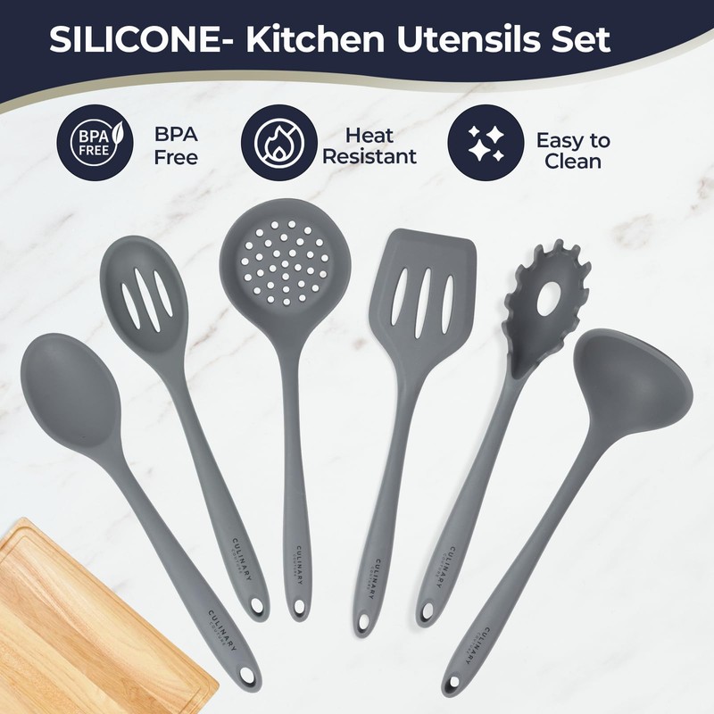 Culinary Couture Grey Silicone Kitchen Utensils Set of 6, Non-Stick