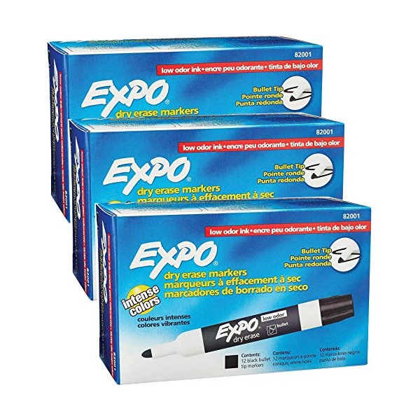 EXPO 82001 Low-Odor Bullet Black Dry Erase Markers For Use