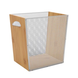 Fozxsvg Bamboo Trash Can - Bathroom Waste Basket - Wooden Garbage Bin for Bedroom, Kitchen, Office, Living Room (Bamboo - White, 2 Gallon)