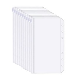 YFFSFDC Binder Pockets, 10 Pack A5 Size 6 Hole Zipper Folders, Organizers Refill, Zipper Looseleaf PVC Waterproof Translucent Multi-functional Stationery Notebook Refill