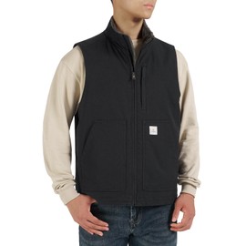 HISEA Men's Washed Duck Sherpa-Lined Vest, Mens Loose Fit Winter Insulated Canvas Workwear Mock-Neck Vest