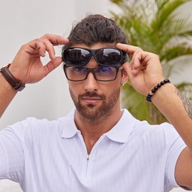 DUCO Men's and Women's Fit Over Sunglasses Polarised Unisex Glasses UV400 Protection Wrap Around Anti-Glare Overglasses for Glasses Wearers Small Size, Size: XL black frame grey lens