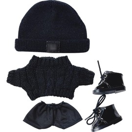 YUYAKESHI Cotton Doll Clothes, 7.9 inches (20 cm) Doll Clothes, Twist Sweater, Black, Plush Sweater, For Dolls, Doll Clothes Set, Shorts (Hat, Sweater, Shorts, Shoes)