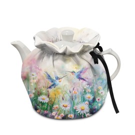 Poceacles Daisy Flower Print Teapot Insulating Cover Kitchen Teapot Cozy Decorative Teapot Carry Bag Fabric Washable