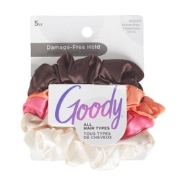 Goody Ouchless Satin Scrunchies - 5 Ct, Warm Tones, Damage-Free Hold, Soft Overnight Hair Scrunchies to Sleep In, Gentle Hair Accessories for Women & Men, All Day Comfort, All Hair Types
