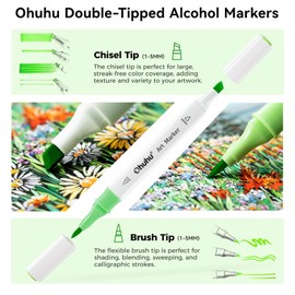 Ohuhu Brush Markers Alcohol Based: Double Tipped Art Sketch Drawing Marker for Artists Adults Beginners Coloring Landscape Architectural Design - Brush& Chisel - 48-color w/Marker Storage Case