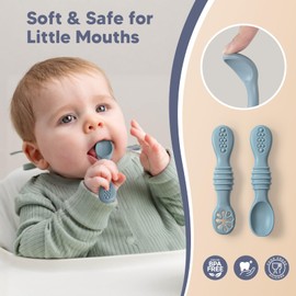Silicone Baby Feeding Set Plates and Utensils Set for Baby Toddlers Infant Kids,forks and spoons baby plates with suction,baby spoons self feeding 6 months,baby feeding essentials (Blue)