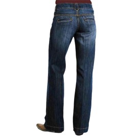 Flamingals Straight Leg Boyfriend Jeans for Women Button Hem Mid Waisted Bootcut Jeans Deep Dark Blue XL