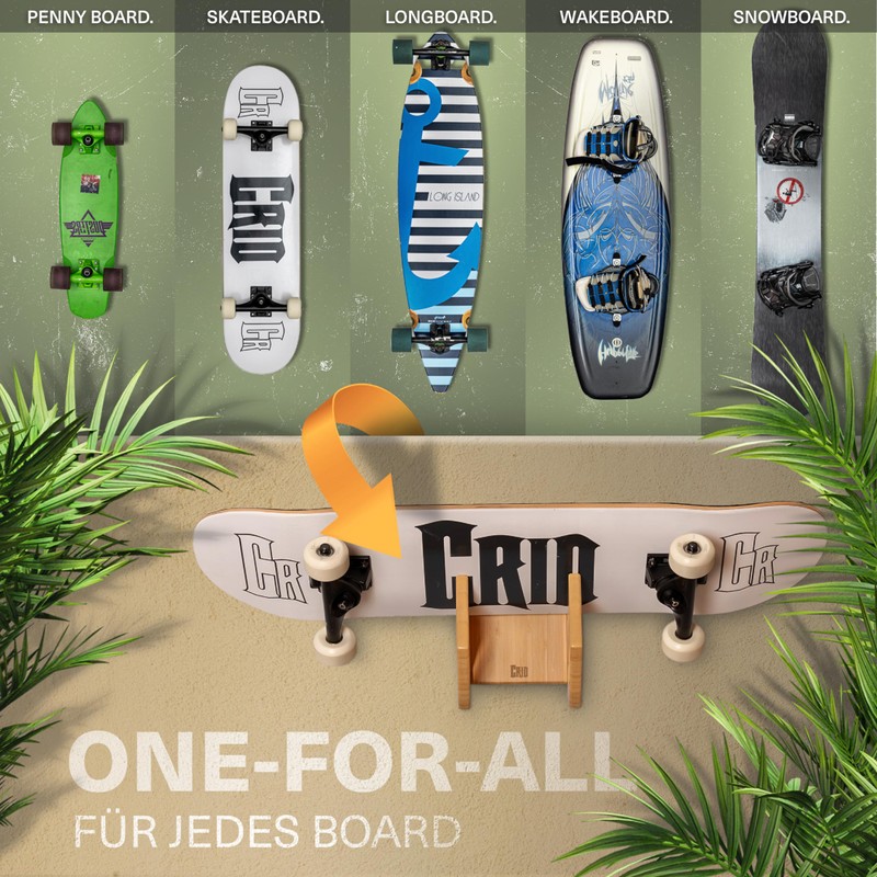 CRID Skateboard Wall Mount Bamboo - Universal Holder for Skateboard,