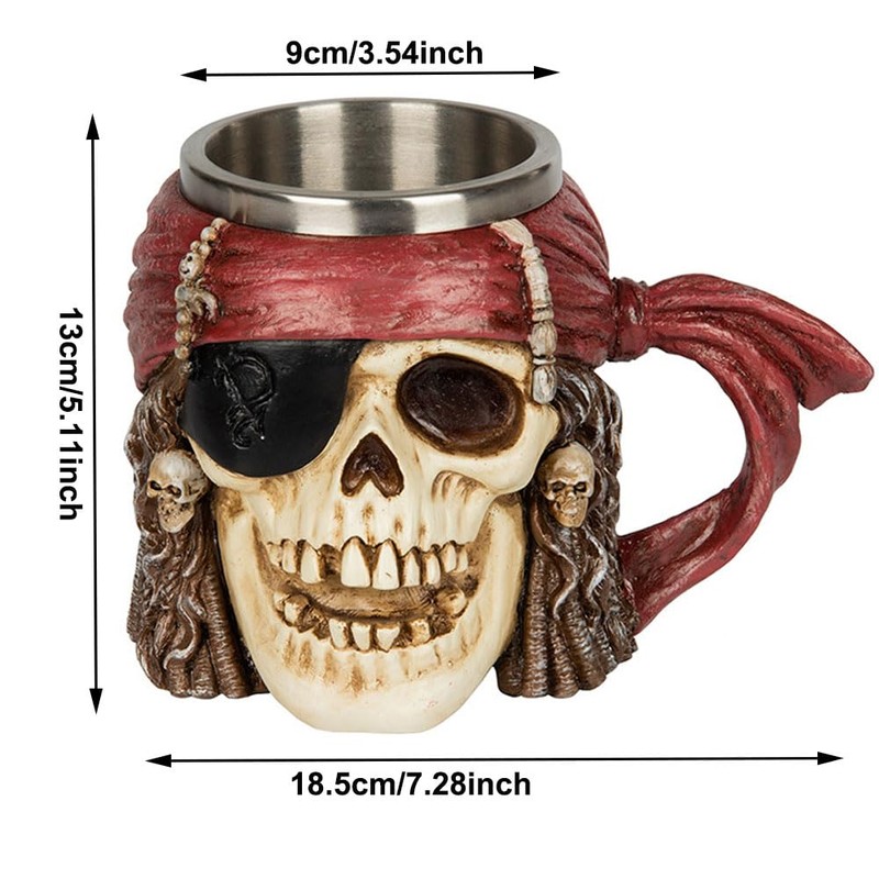 Romeeton Tazza da birra con teschio, tazza vichinga con scheletro,