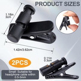 VARMDUKKE 2 Pack Headphone Clips for Earphone Wire, 360 Degree Rotate Earphone Microphone Cable Clips, Headset Mic Cord Clamp for Clothing, Shirt, Collar - Black (for 0.5-3 mm)