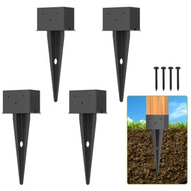 4 Pcs 4"x 6" Fence Post Anchor Ground Spike, 16.5" Heavy Duty Metal Fence Stake Post Bases (Inner Size 3.6"x5.6") with Black Powder Coated for Fence, Deck, Railing, Mailbox and Porch