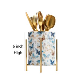 Multicolor Pencil Cup Sturdy Metal frame with white Ceramic Pen Holder For Desks and kitchen Appliance Holders