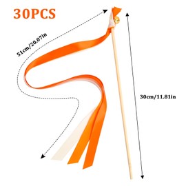 Pack of 30 White Ribbon Wedding Walls, Ribbon Wands Wedding Streamers Colourful with Bell, Champagne-Coloured Lace Fairy Stick for Birthday Christmas Holiday Celebrations (Mixed Ribbon)