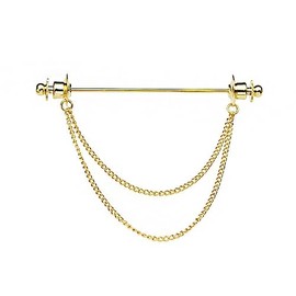 Chain Lapel Pin Collar Bar Tassel Brooch Classic Ball Head Brass Shirt Collar Bar Tie Pins for Men Wedding Business (Gold Double Chain)