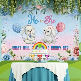 7x5ft Bunny Gender Reveal Backdrop He or She Gender Reveal Decorations Pink or Blue Floral Rabbit Spring Easter Photography Background Photo Banner Baby Shower Party Backdrop Supplies Favors