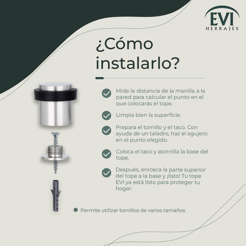 Evi Herrajes, Tope de puerta con base roscada in acero