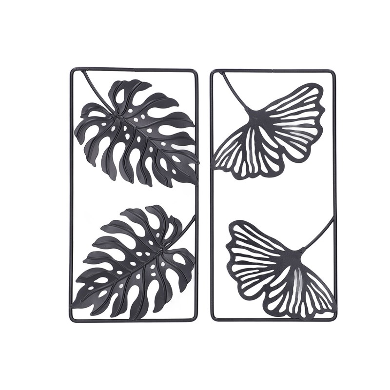 2pcs Leaf Statue Black Style Embossed Design Metal Material Decorative