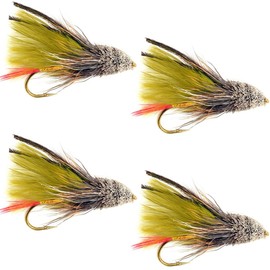 The Fly Fishing Place Streamers - Olive Marabou Muddler Minnow Streamer Flies - 4 Fly Fishing Flies - Hook Size 4