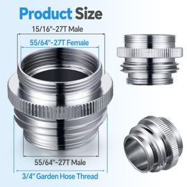 Brass Faucet Adapter, Kitchen Sink Faucet Adapter to Garden Hose, Multi-Thread Garden Hose Adapter for Female to Male, Chrome Finished