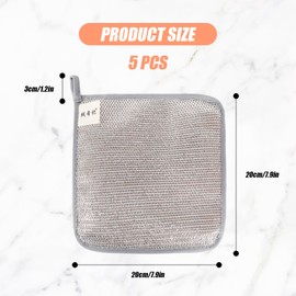 Satiskid Triple-Layer Silver Wire Dish Cloths 5PCS - Heavy-Duty Non Scratch Cleaning Pads with Absorbent Sponge Core, Reusable Kitchen Scrubber for Pots, Pans, Countertops & Stovetops
