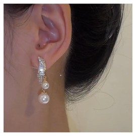 Yheakne Boho Crystal Pearl Drop Earrings Rhinestone Leaf Earrings Spiral Pearl Dangle Earrings Vintage Cz Spiral Earrings Jewelry for Women and Girls