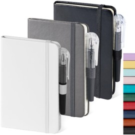 NIRMIRO Small Notebook Pocket Size Journal 3.7" x 5.7", 3 Pack, (White, Grey, Black), 408 Pages, A6 Mini Notepad with Pen, Small Leather Note Book, 100GSM Lined paper, Hardcover