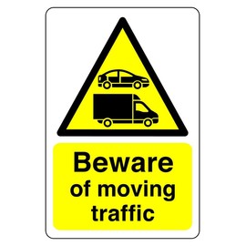 Safety First Display LTD Beware moving vehicles sign - 1.2mm Rigid plastic for indoor/outdoor usage (400mm x 300mm) Viewing Distance within 14m.